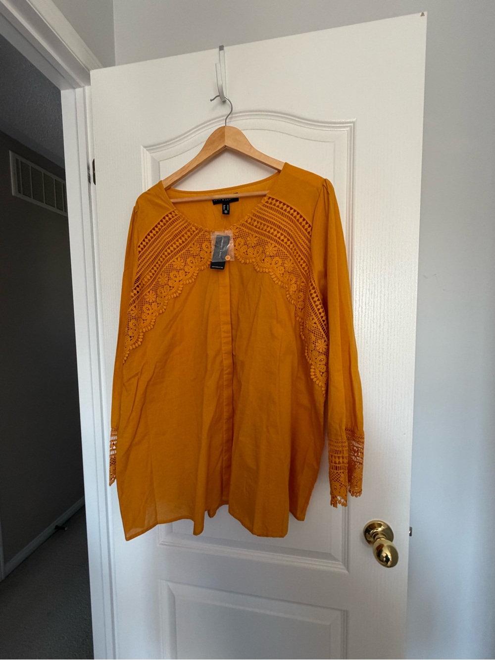 Love & Legend Mustard Crochet-Trim Tunic Top